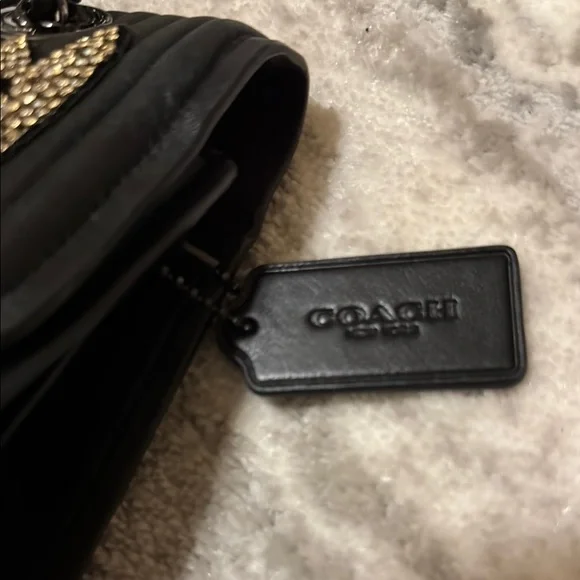 Coach Black Leather Embellished Women's Bag